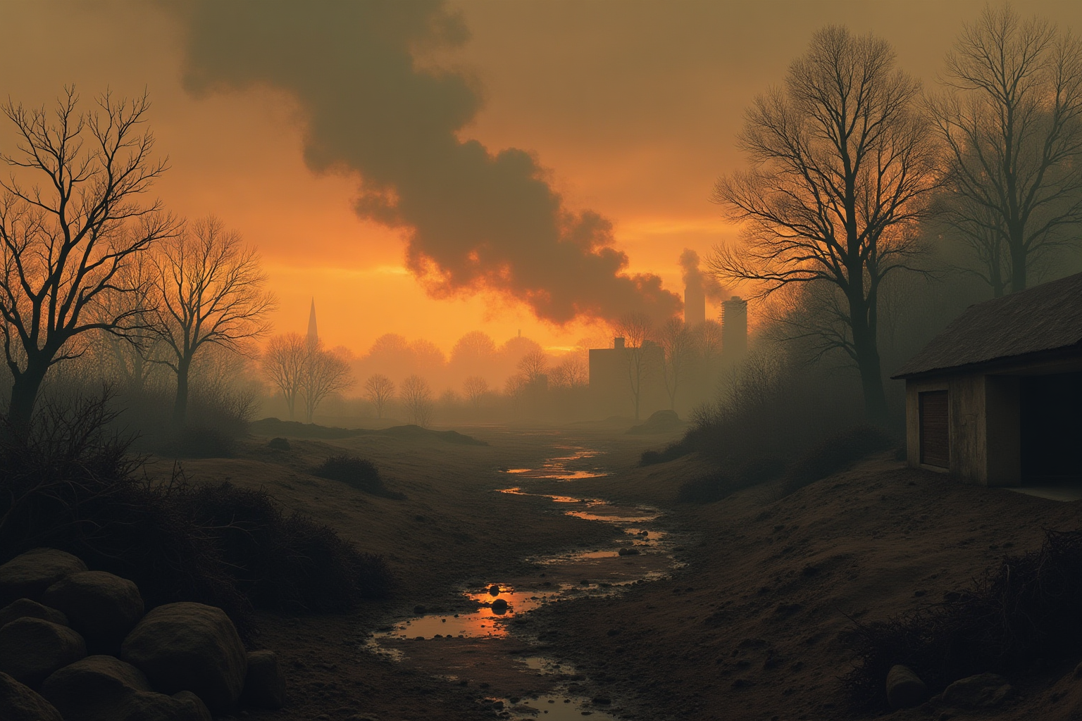 Wartime landscape at dusk